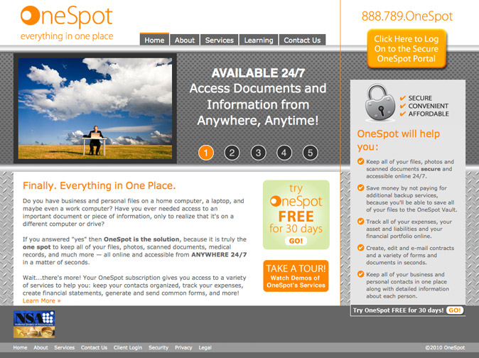 Website Design Sample - One Spot Home Page