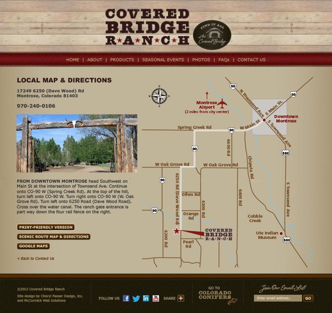 Website Design Sample - Covered Bridge Ranch Contact Page