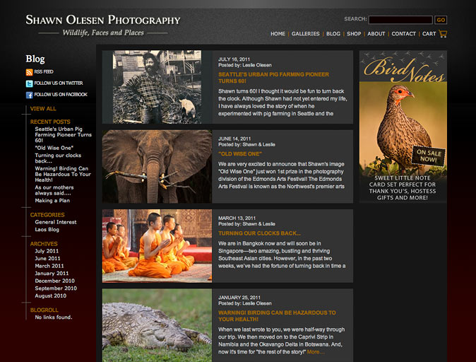 Website Design Sample - Shawn Olesen Photography Blog Page