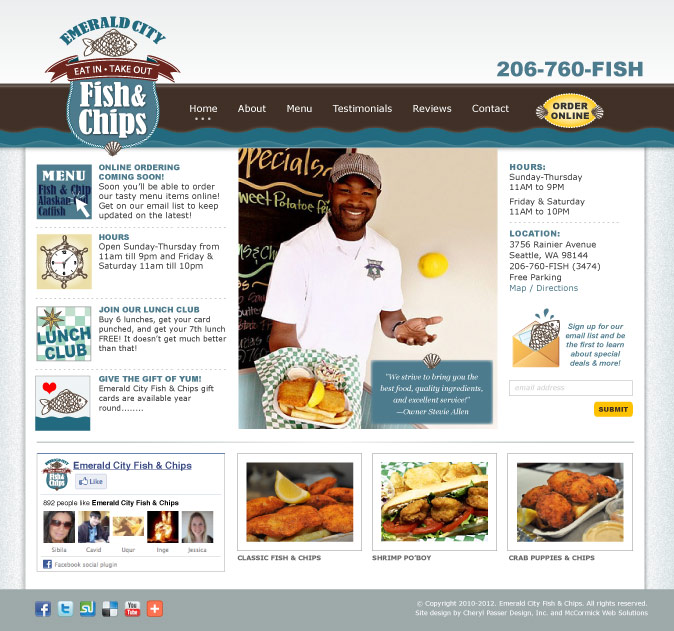 Website Design Sample - Emeral City Fish & Chips Home Page